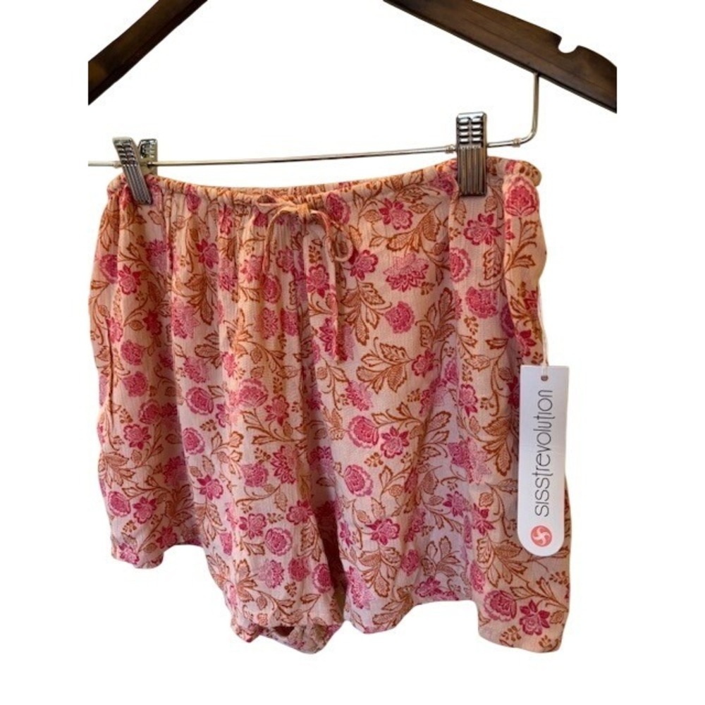 Sisstrevolution Scenic Woven Shorts Rose Pink Floral Womens Small NWT